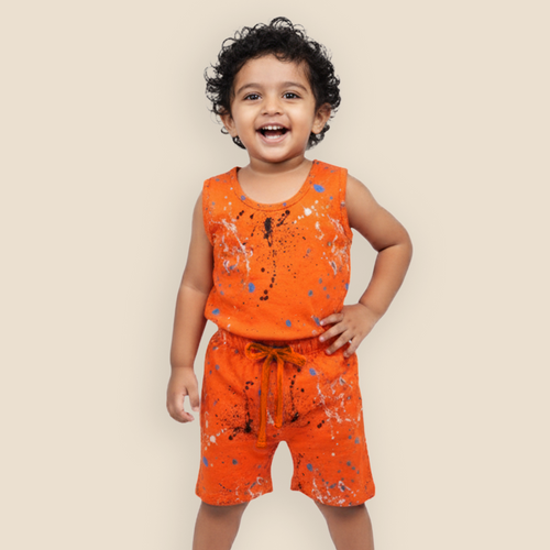 Orange Splash Paint Sleeveless Co-Ord Set