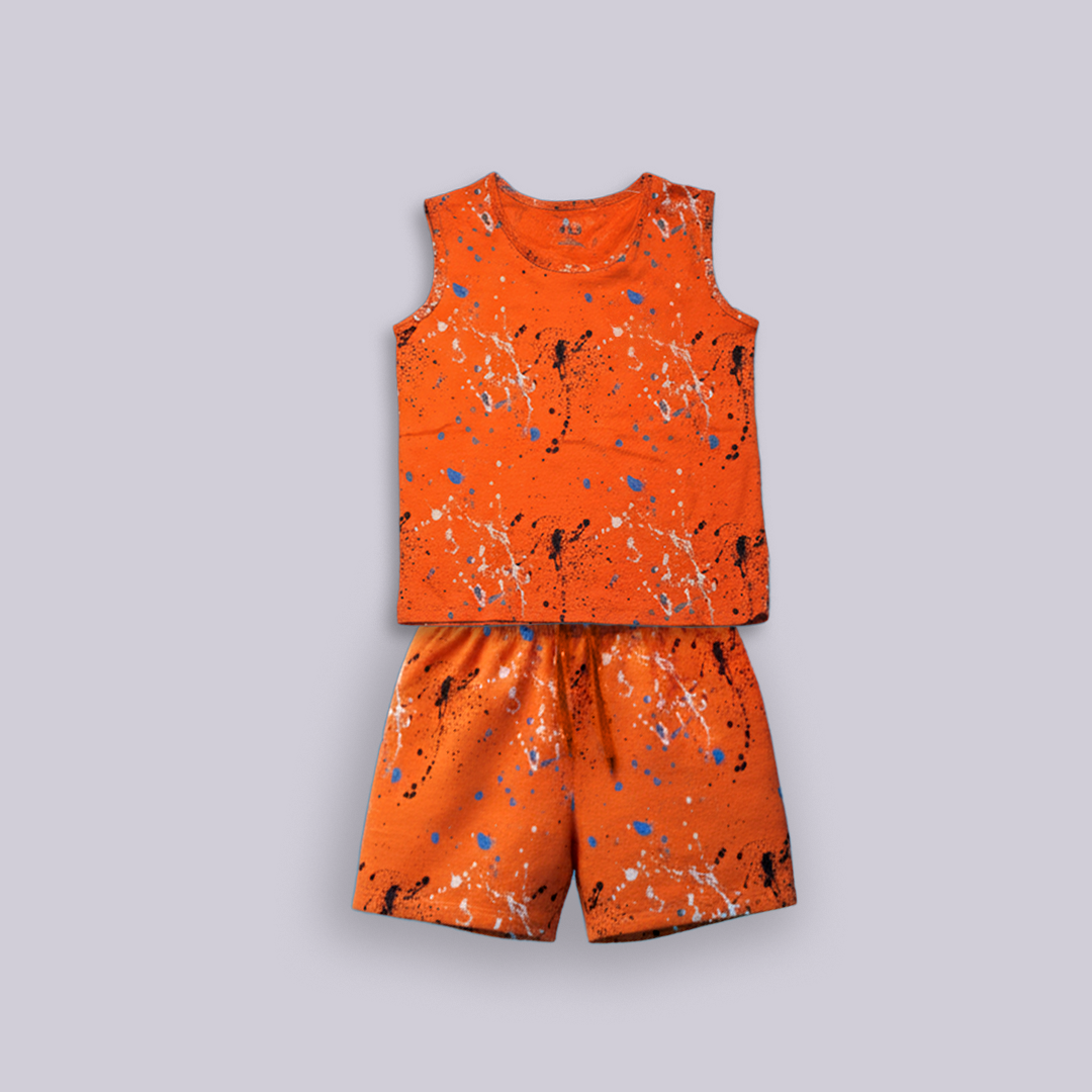 Orange Splash Paint Sleeveless Co-Ord Set