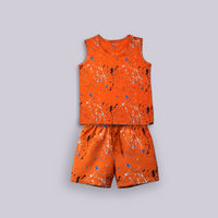 Orange Splash Paint Sleeveless Co-Ord Set