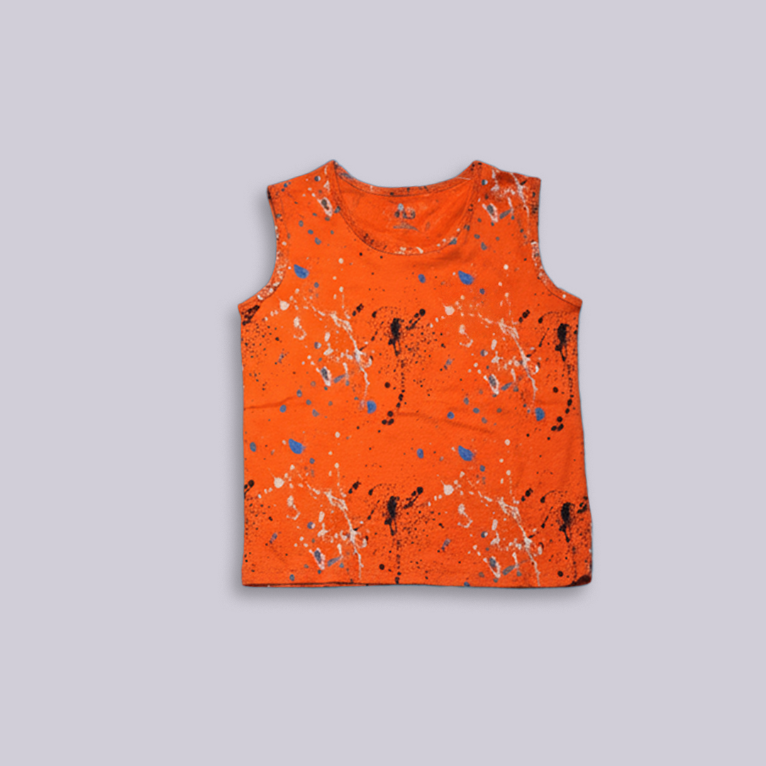 Orange Splash Paint Sleeveless Co-Ord Set