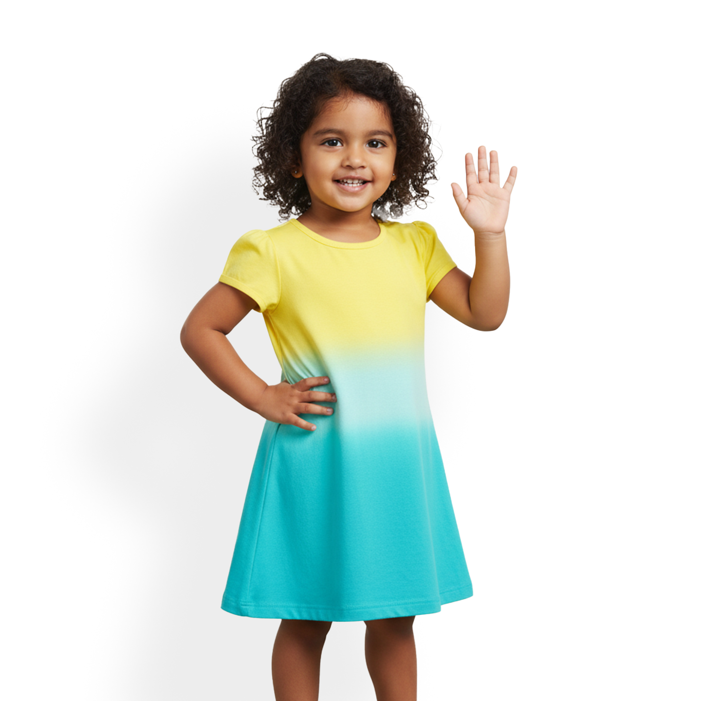 Girls Yellow & Aqua Ombre Elegant Dress