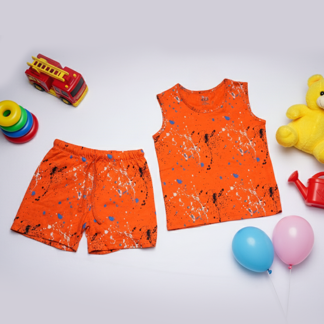 Orange Splash Paint Sleeveless Co-Ord Set