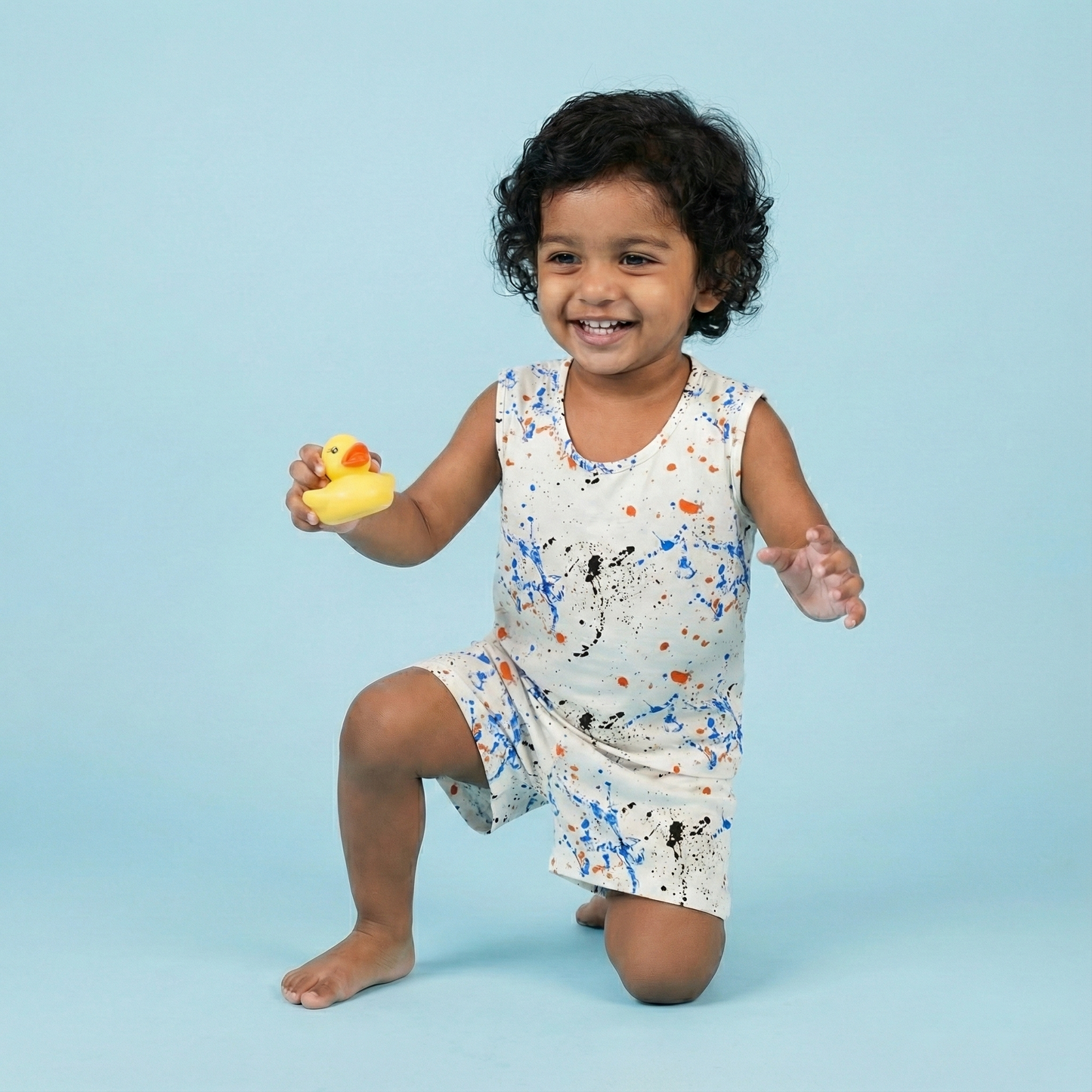 White Splash Paint Sleeveless  Co-Ord Set