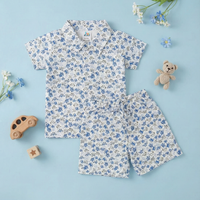 Kids Blue Floral Print Shirt & Shorts Co-Ord Set