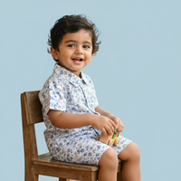 Kids Blue Floral Print Shirt & Shorts Co-Ord Set