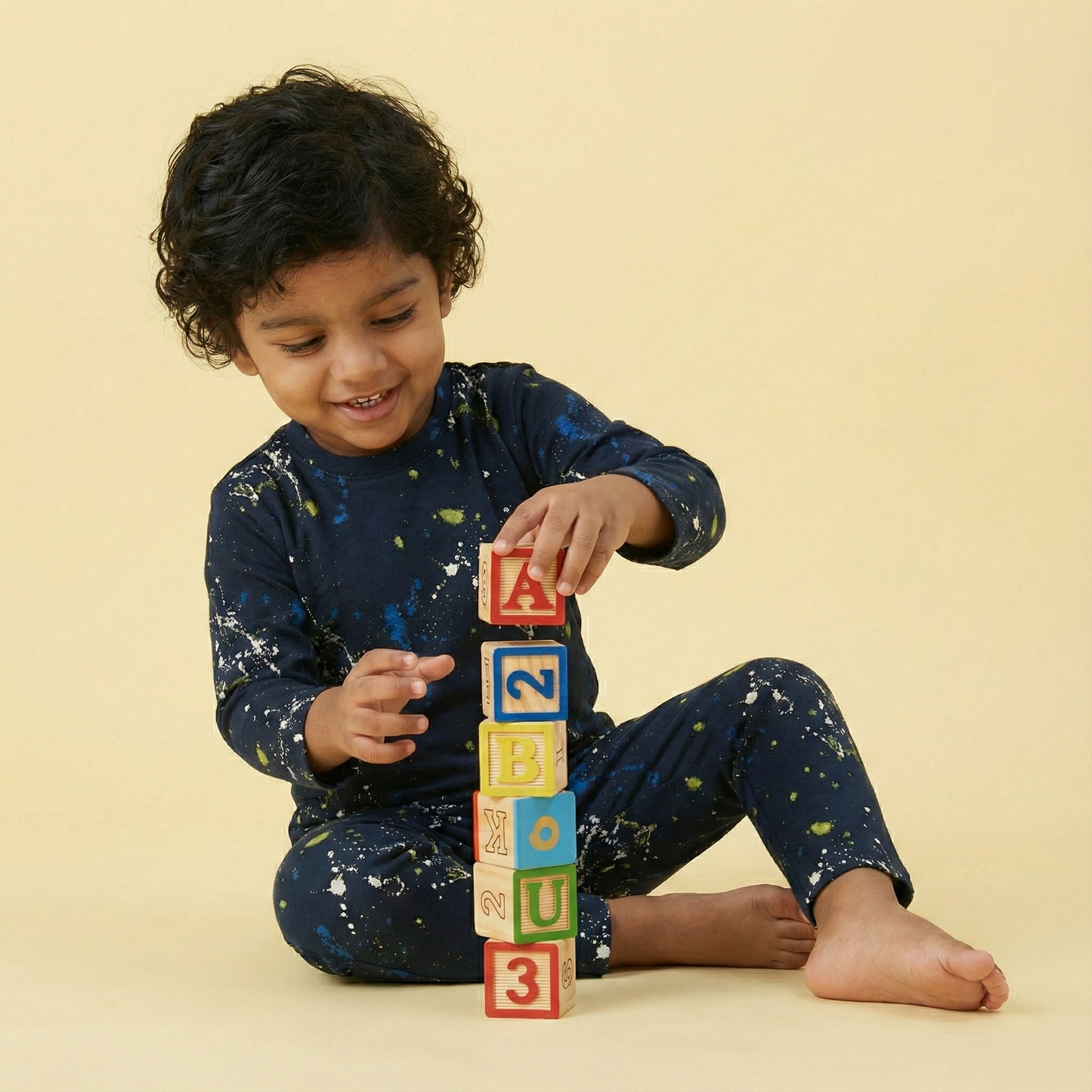 Kids Galaxy Splash Full-Sleeve Top & Pants Set