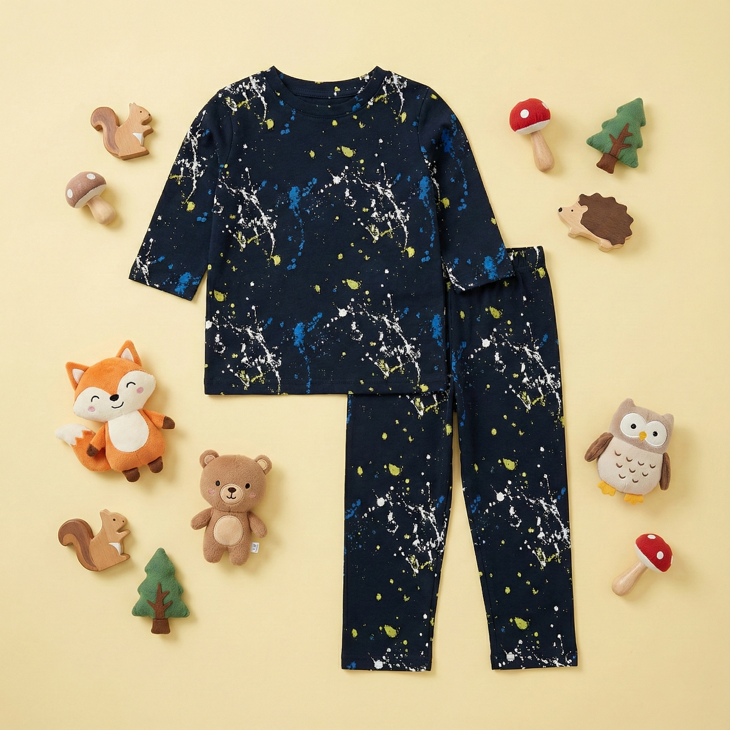 Kids Galaxy Splash Full-Sleeve Top & Pants Set