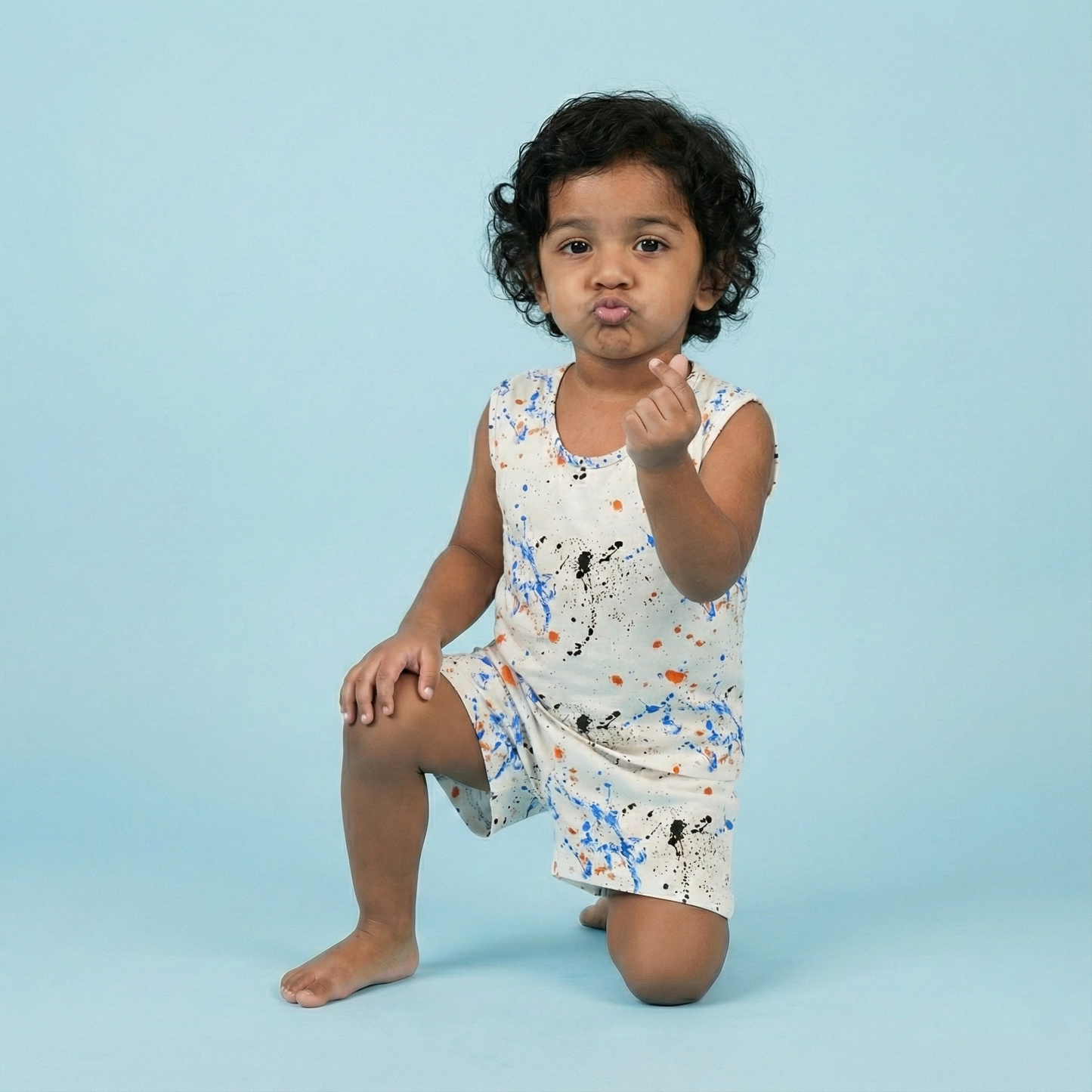 White Splash Paint Sleeveless  Co-Ord Set