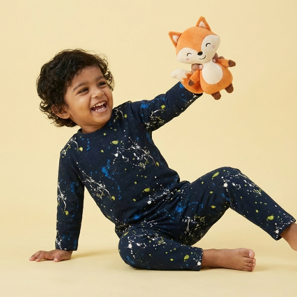 Kids Galaxy Splash Full-Sleeve Top & Pants Set