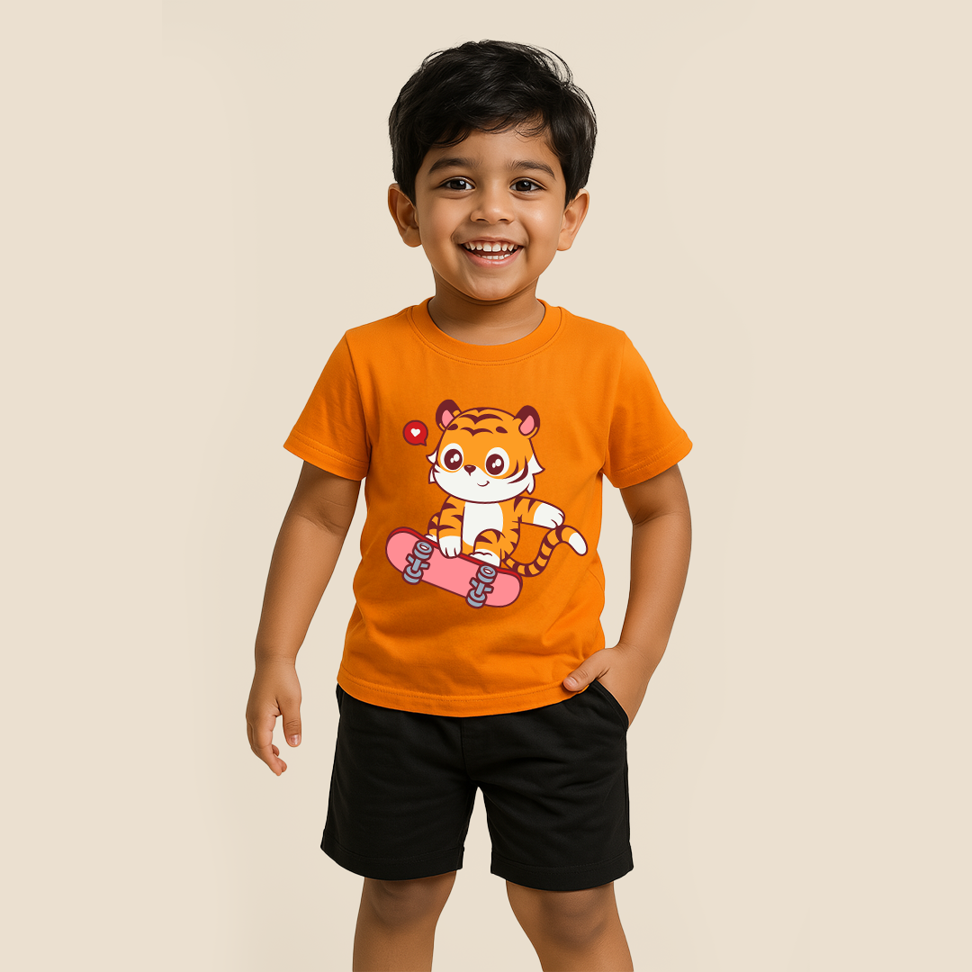 Orange Skateboard Tiger Graphic